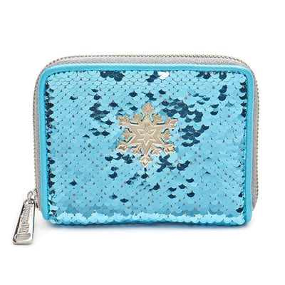 LOUNGEFLY X DISNEY FROZEN ELSA REVERSIBLE SEQUIN ZIP AROUND WALLET - FRONT