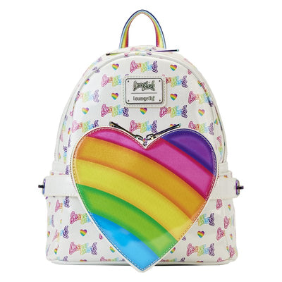 Loungefly Lisa Frank Logo Heart Detachable Rainbow Bag Mini Backpack - Front