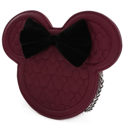 LOUNGEFLY X DISNEY MINNIE MOUSE MAROON QUILTED SILHOUETTE HEAD CROSSBODY BAG - SIDE
