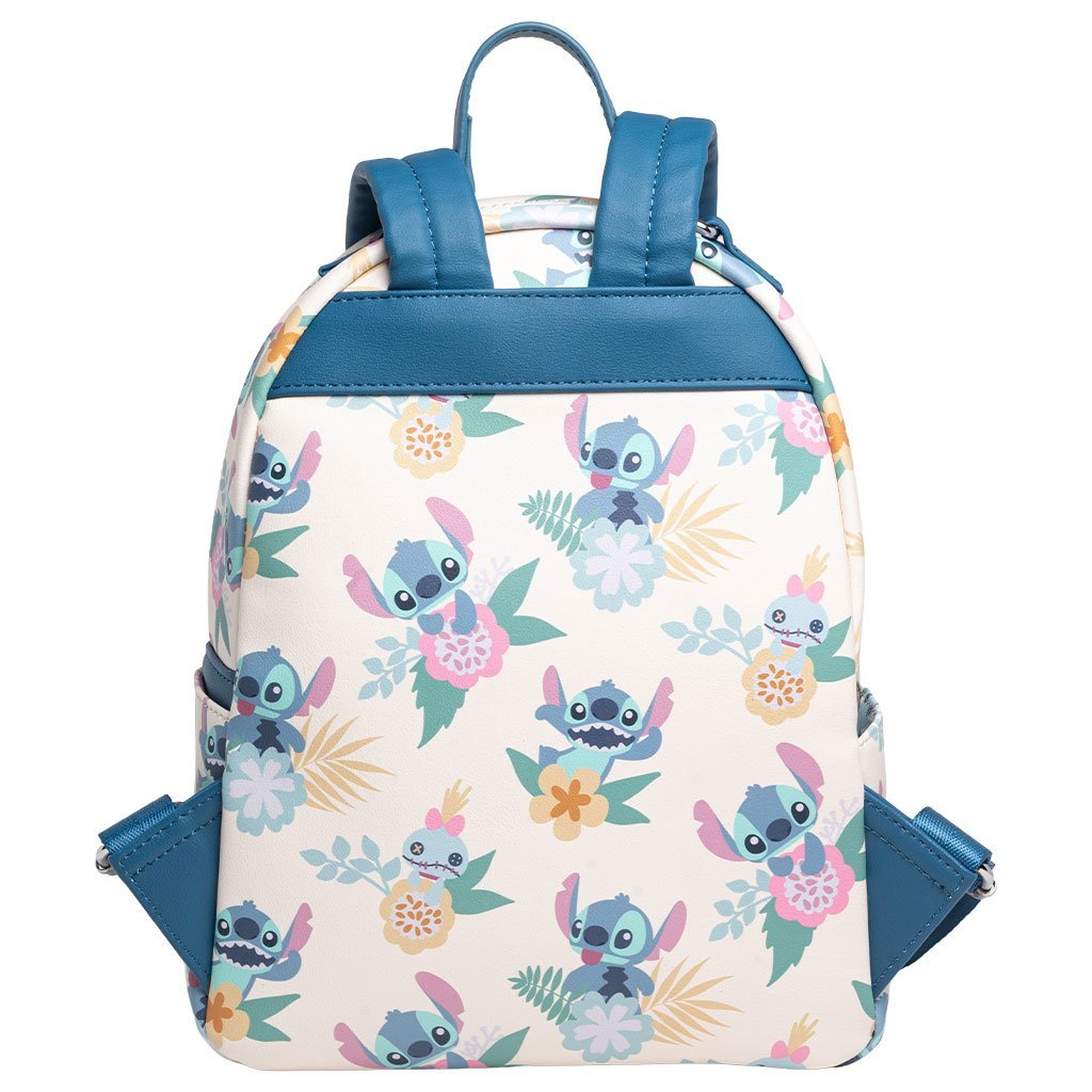 707 Street Exclusive - Disney Lilo & Stitch Hawaiian Flowers Stitch and Scrump Allover Print Mini Backpack - Back