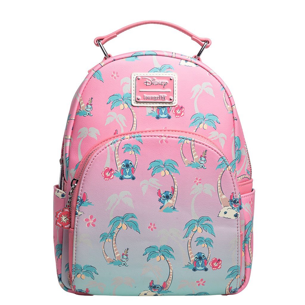 707 Street Exclusive - Disney Lilo &amp; Stitch Palm Tree Stitch and Scrump Allover Print Mini Backpack - Front