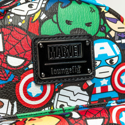 707 Street Exclusive - Loungefly Marvel Avengers Chibi Allover Print Mini Backpack - Plaque