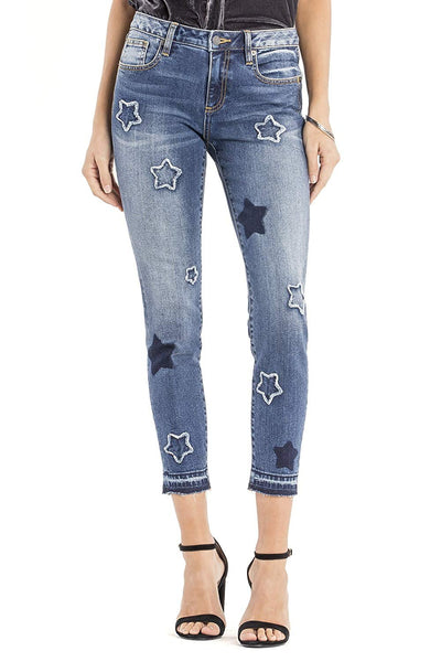 Star Embroidered Ankle Skinny Jeans