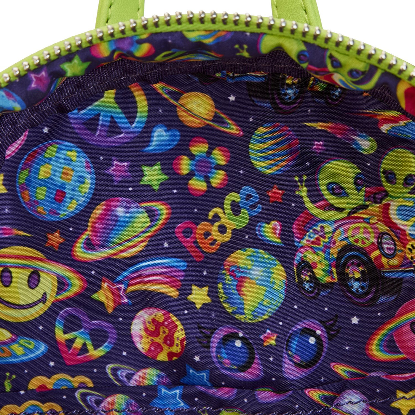 671803444249 - Loungefly Lisa Frank Cosmic Alien Ride Mini Backpack - Interior Lining