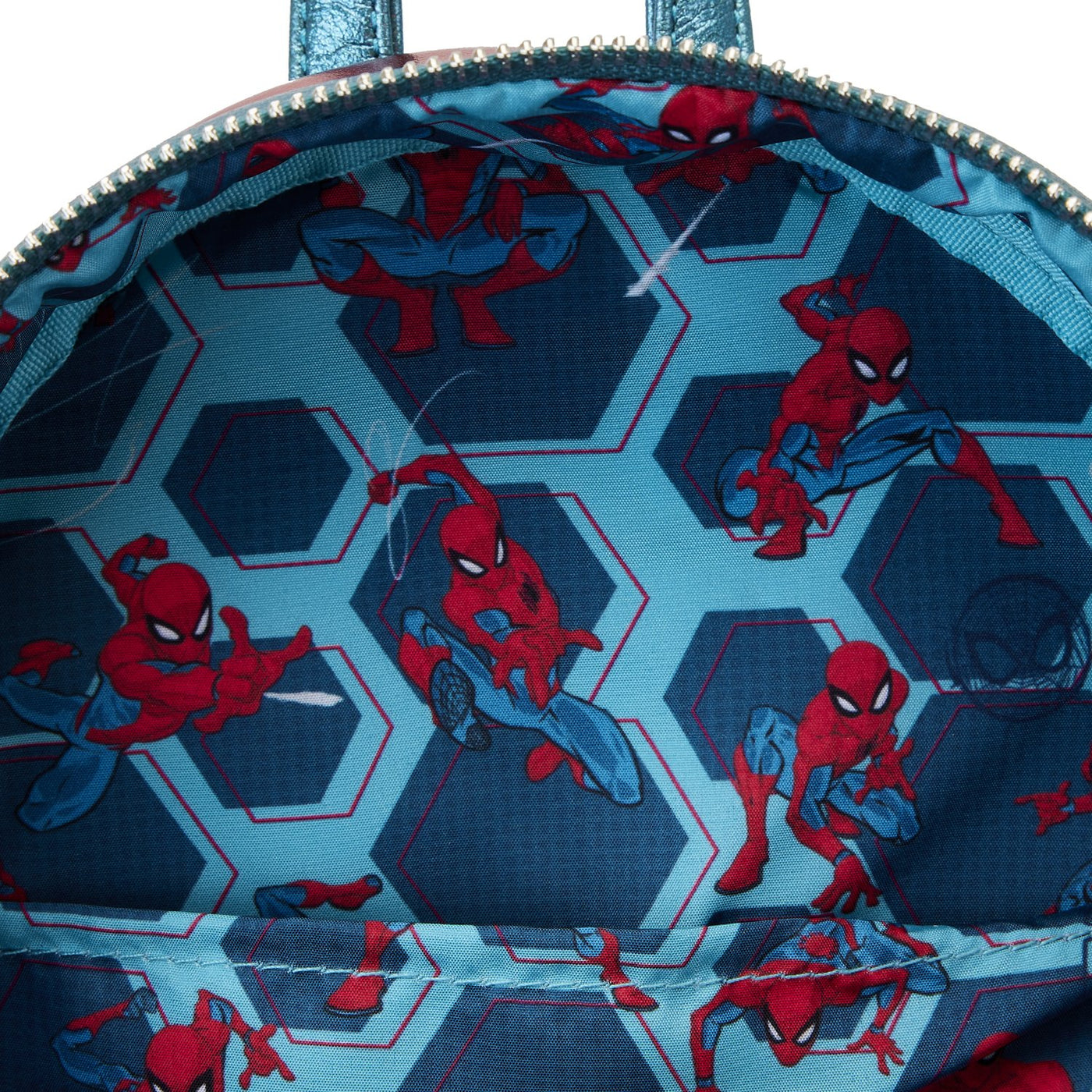 671803458338 - Loungefly Marvel Shine Spiderman Cosplay Mini Backpack - Interior Lining