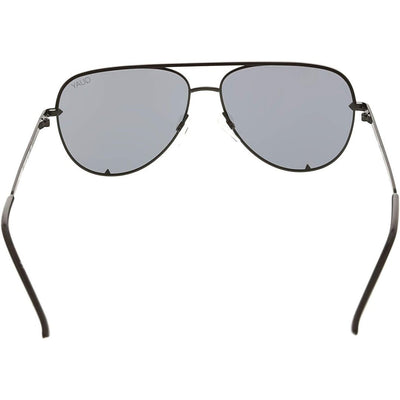 Black Aviator Sunglasses Rear View: Rear view of Quay Australia Unisex High Key Mini Classic Aviator Sunglasses, featuring black frames and smoke lenses, with a clear look at the arm design and nose pads, perfect for demonstrating the high-quality construction and comfort.