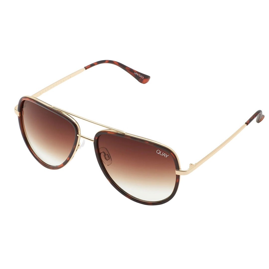 Quay Women's All In Mini Small Retro Aviator Sunglasses - Tortoise Frame/Brown Fade Lens - Full