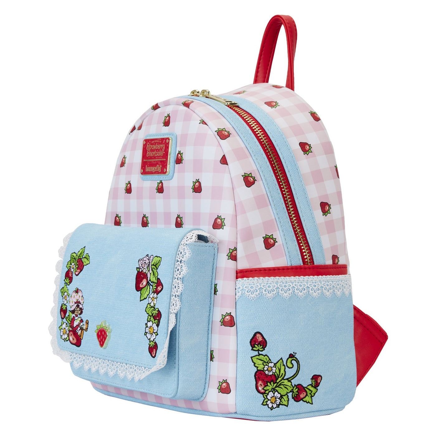 Loungefly Strawberry Shortcake Denim Pocket Mini Backpack - Side View