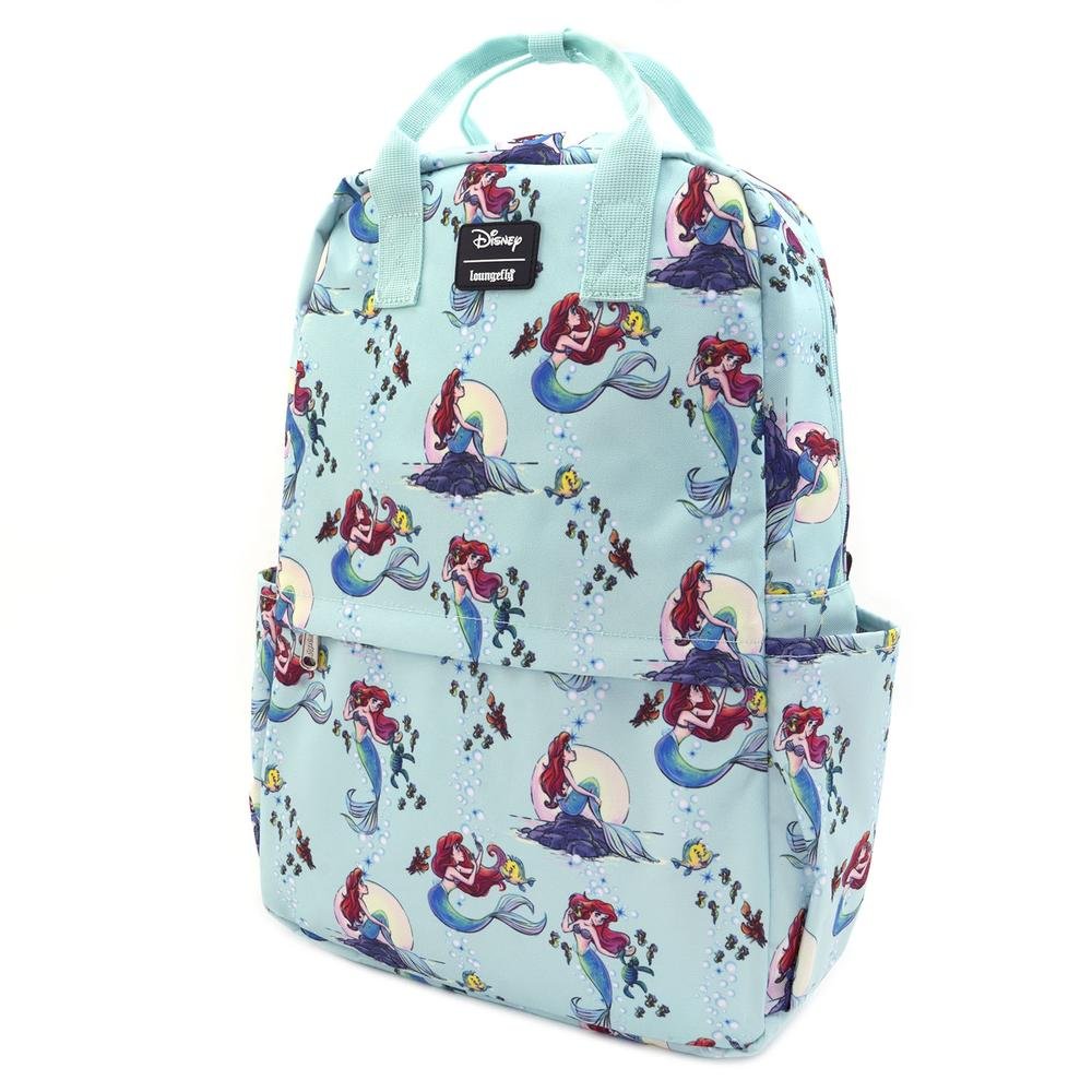 LOUNGEFLY X DISNEY THE LITTLE MERMAID ARIEL SQUARE NYLON AOP BACKPACK - SIDE
