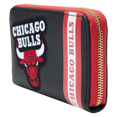 671803451797 - Loungefly NBA Chicago Bulls Patch Icons Zip-Around Wallet - Side View