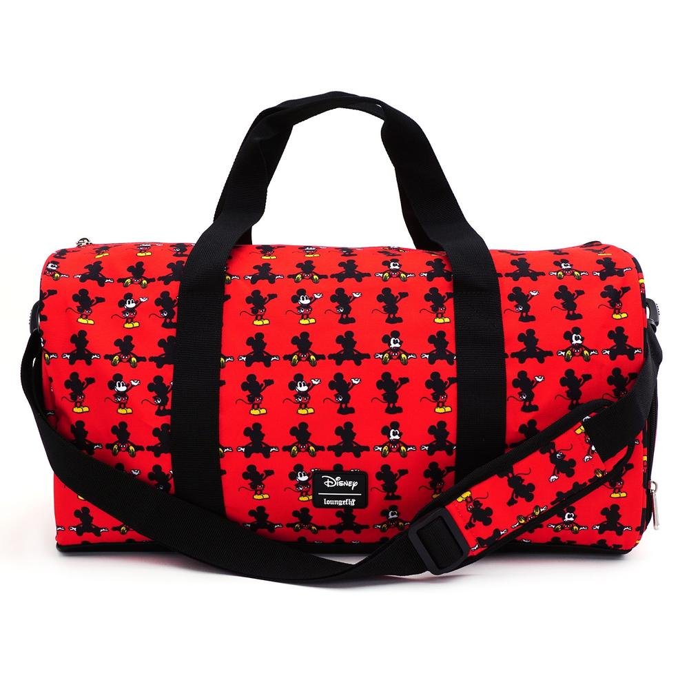 LOUNGEFLY X DISNEY MICKEY MOUSE PARTS AOP NYLON DUFFLE BAG - FRONT