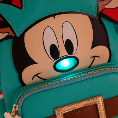 707 Street Exclusive - Loungefly Disney Light Up Mickey Mouse Reindeer Cosplay Mini Backpack - Loungefly mini backpack light up nose