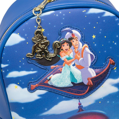 707 Street Exclusive - Loungefly Disney Glow in the Dark Aladdin and Jasmine Magic Carpet Ride Mini Backpack - Zipper Pull and Applique Details