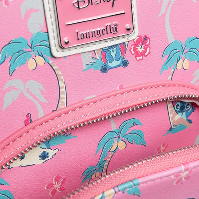 707 Street Exclusive - Disney Lilo & Stitch Palm Tree Stitch and Scrump Allover Print Mini Backpack - Front Compartment
