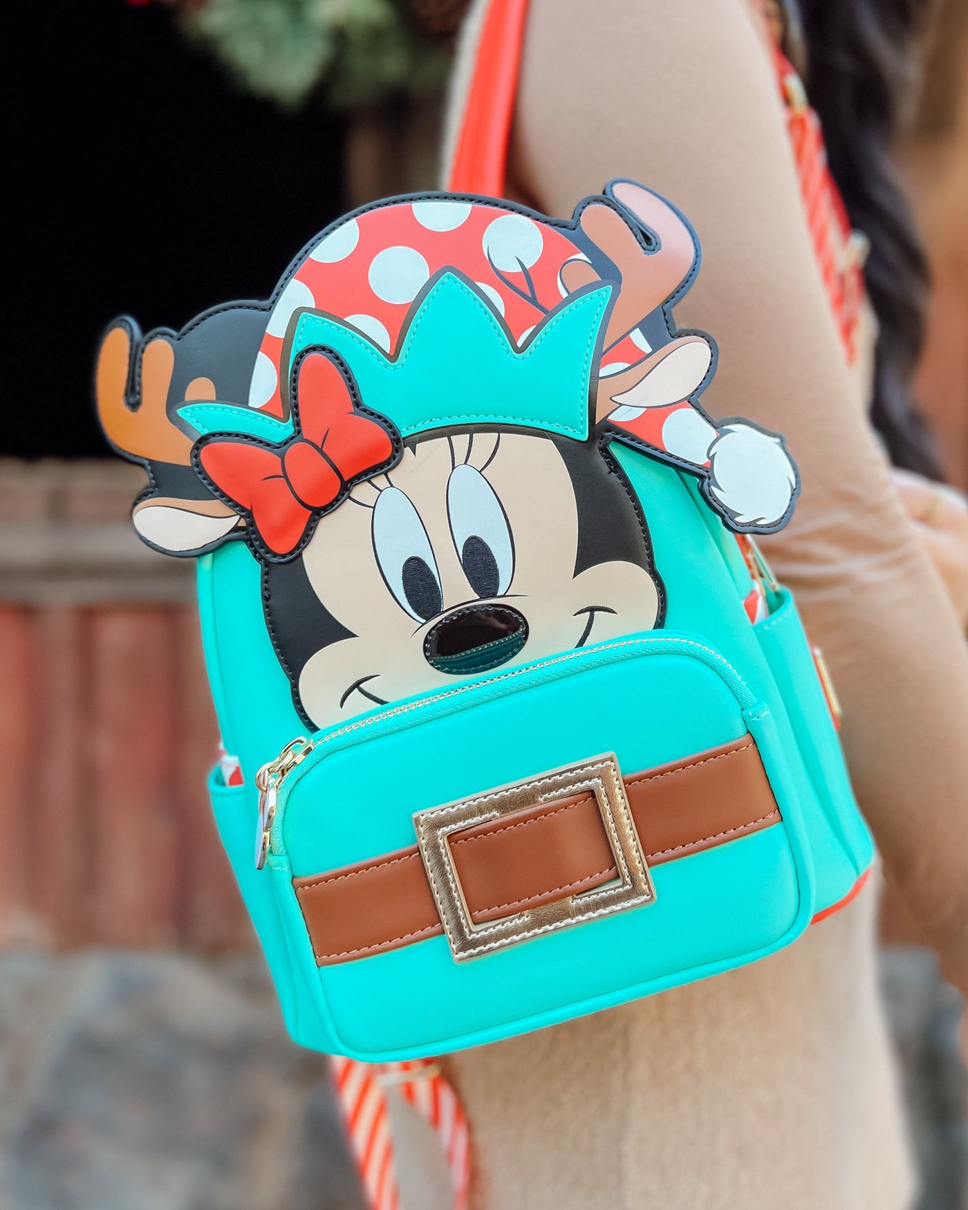 707 Street Exclusive - Loungefly Disney Light Up Minnie Mouse Reindeer Cosplay Mini Backpack - Loungefly mini backpack lifestyle image 01