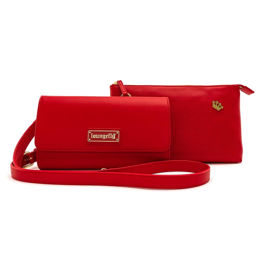 LOUNGEFLY RED PIN TRADER DOUBLE CROSSBODY BAG