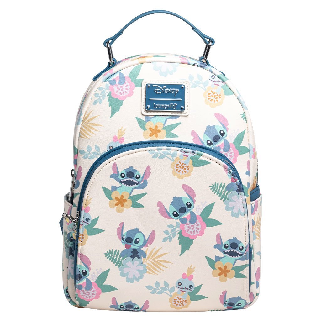 707 Street Exclusive - Disney Lilo & Stitch Hawaiian Flowers Stitch and Scrump Allover Print Mini Backpack - Front