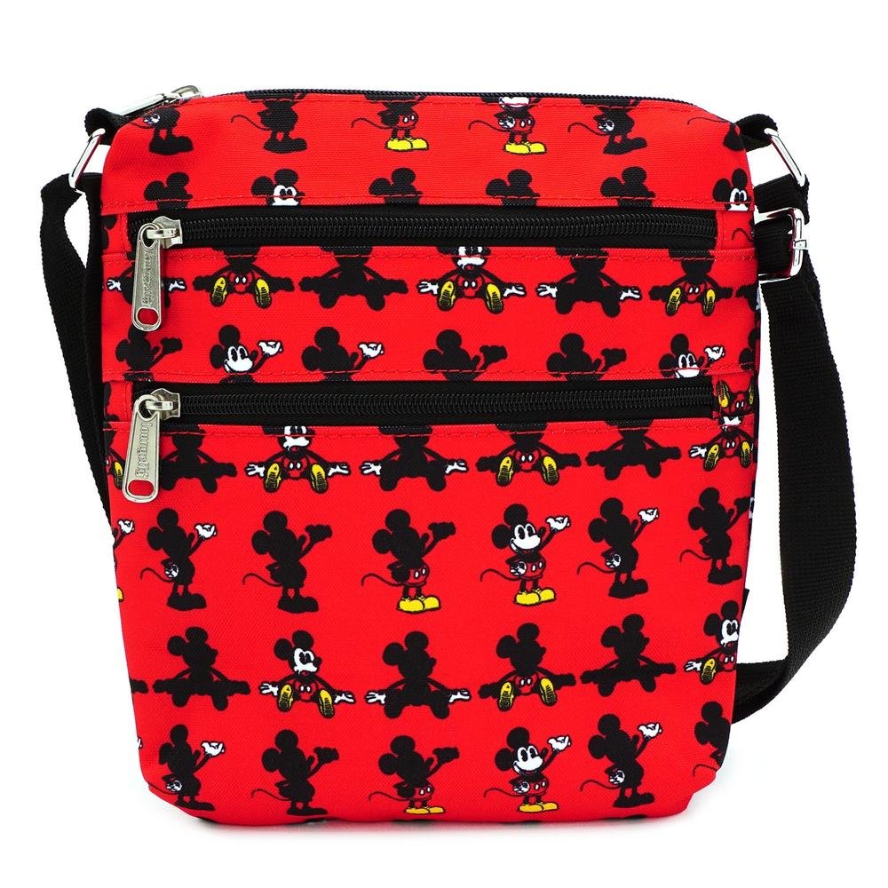 LOUNGEFLY X DISNEY MICKEY MOUSE PARTS AOP NYLON PASSPORT BAG - FRONT