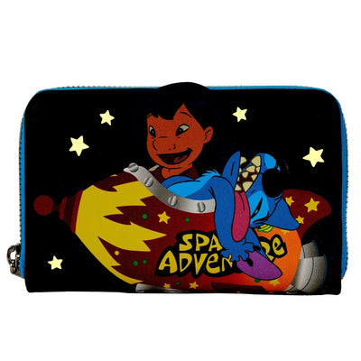 Products Loungefly Disney Lilo and Stitch Space Adventure Zip-Around Wallet - Front Glow in the Dark