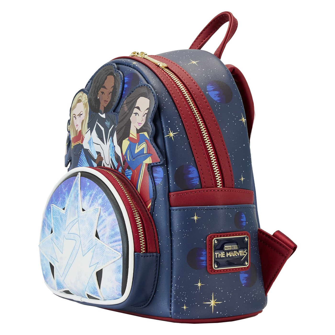 671803392984 - Loungefly Marvel The Marvels Group Mini Backpack - Side View