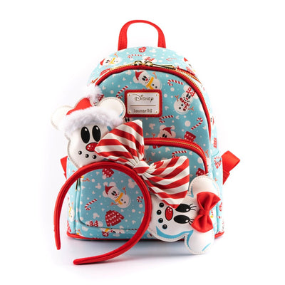 Loungefly Disney Mickey & Minnie Snowman Allover Print Mini Backpack Headband Set -Set