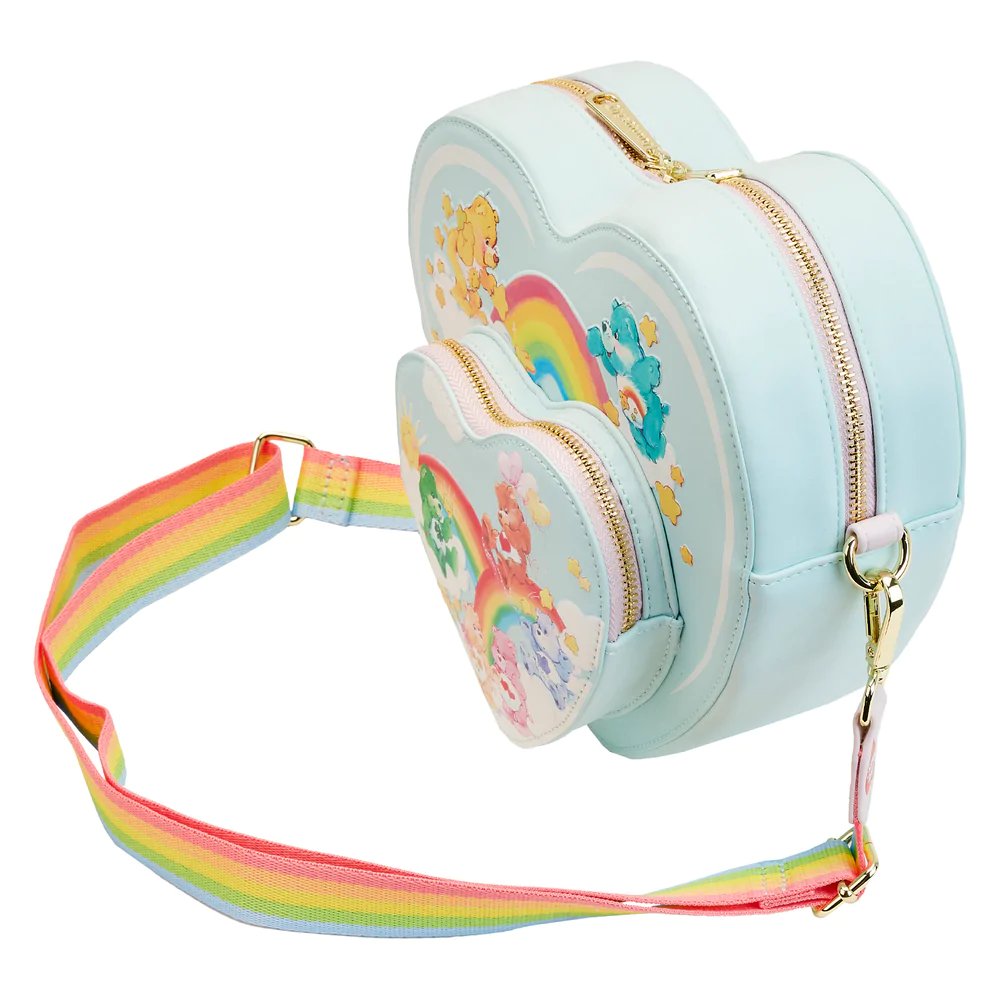 671803448285 - Loungefly Care Bears Heart Cloud Party Rainbow Strap Crossbody - Top View