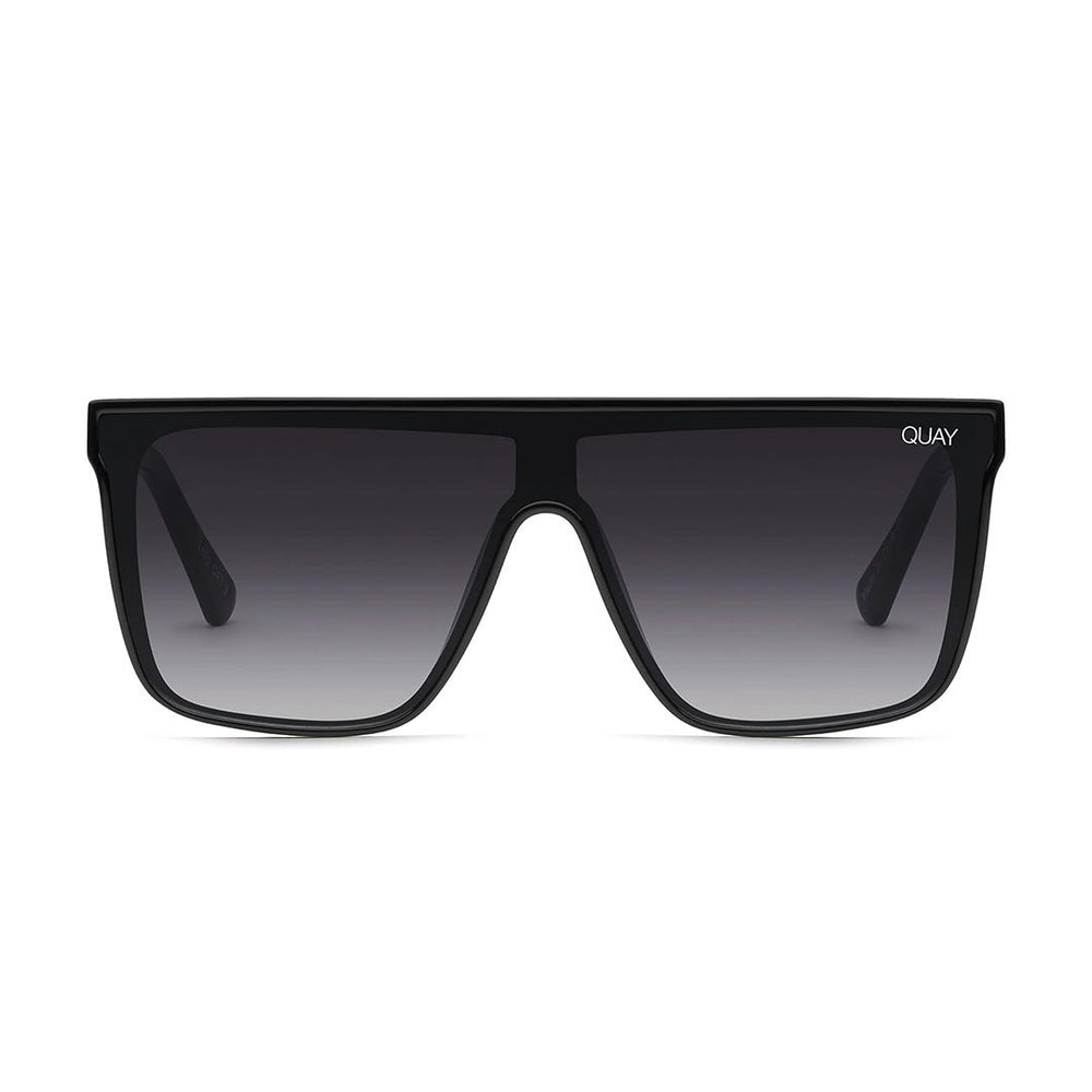 Quay Women's Nightfall Flat Top Shield Sunglasses - Black Frame/Smoke Polarized Lens - Front