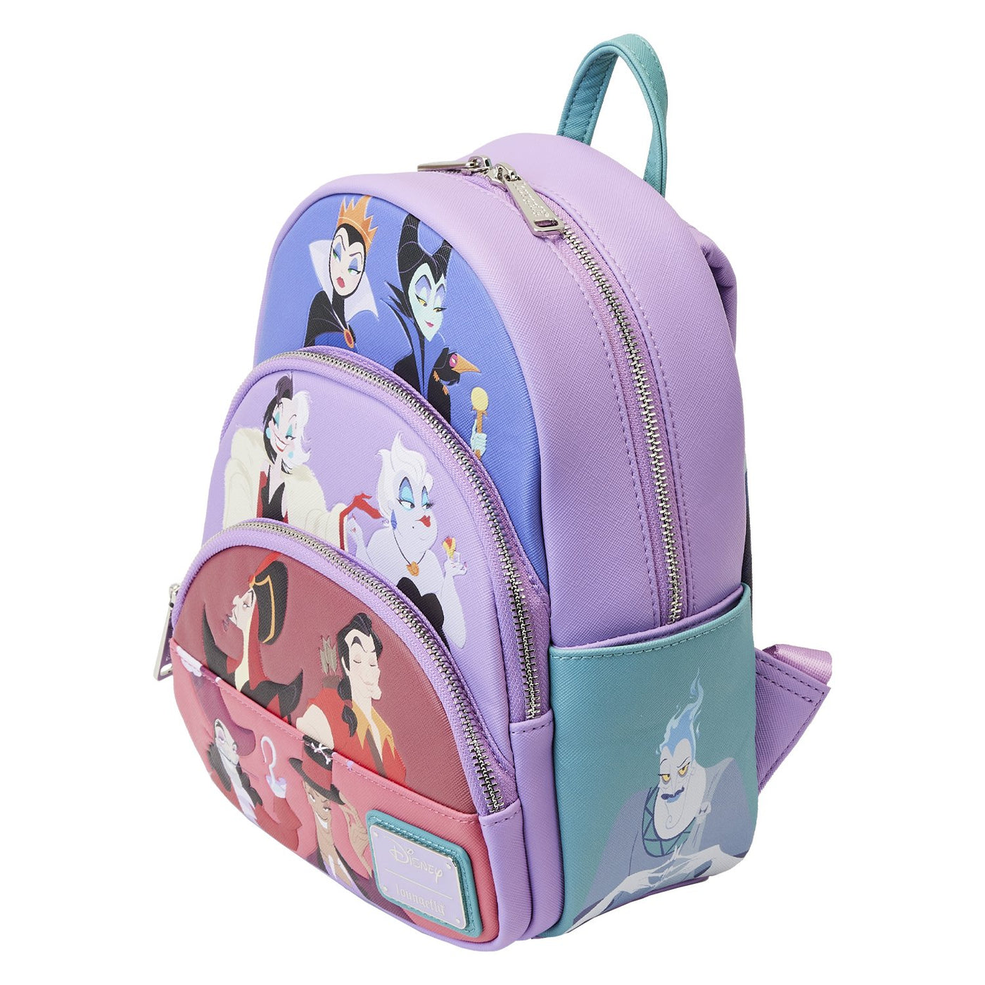 671803451438 - Loungefly Disney Villains Color Block Triple Pocket Mini Backpack - Top View