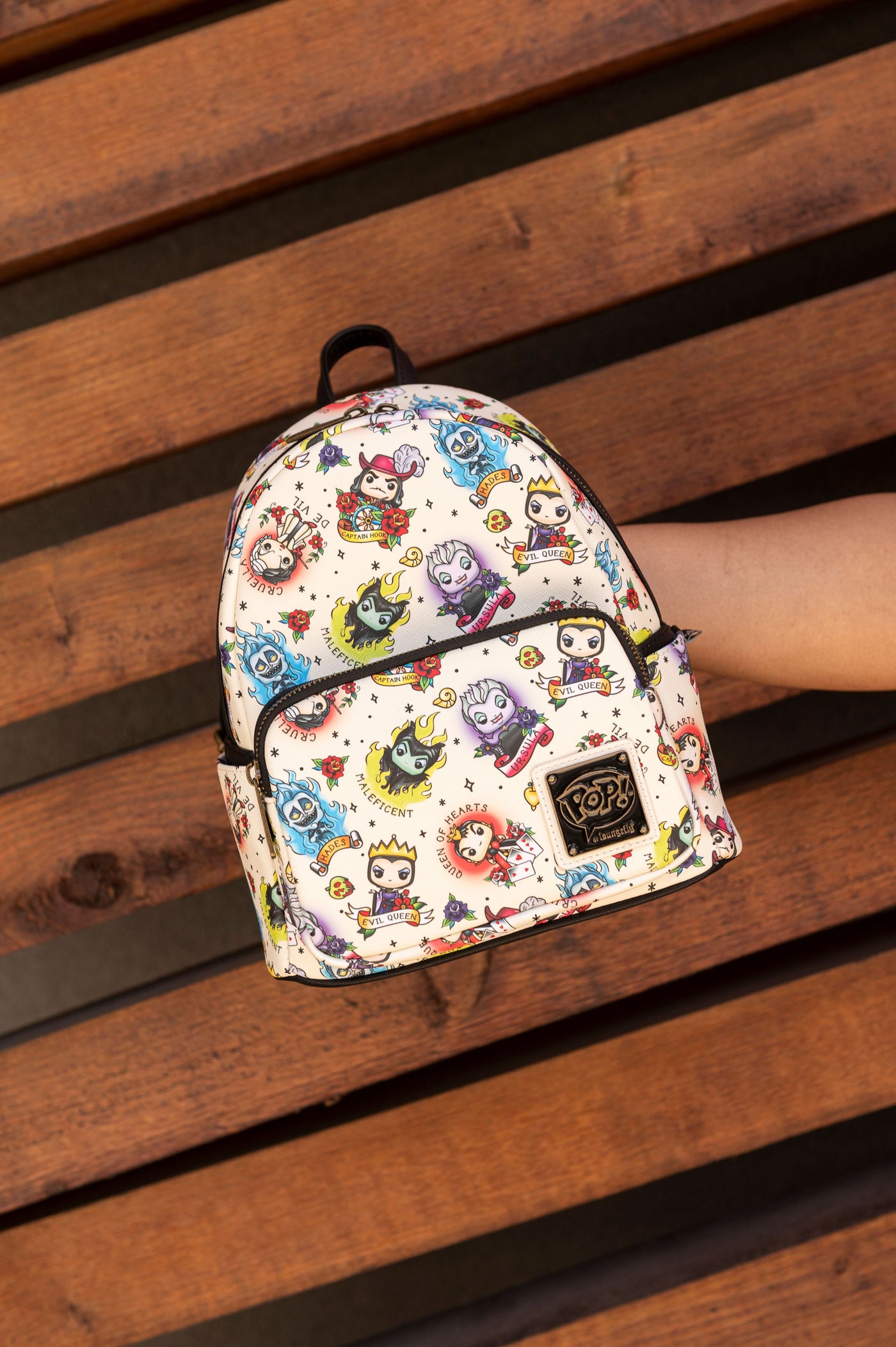 POP! by Loungefly Disney Villains Tattoo Allover Print Mini Backpack - Front IRL