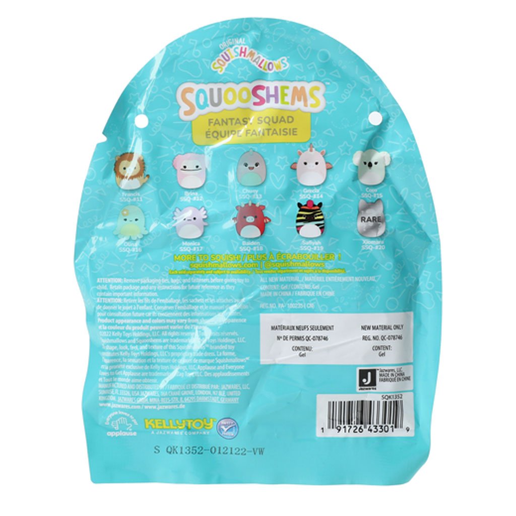 Squishmallows Squooshems Fantasy Squad 2.5" Mystery Blind Bag - Back of Packaging
