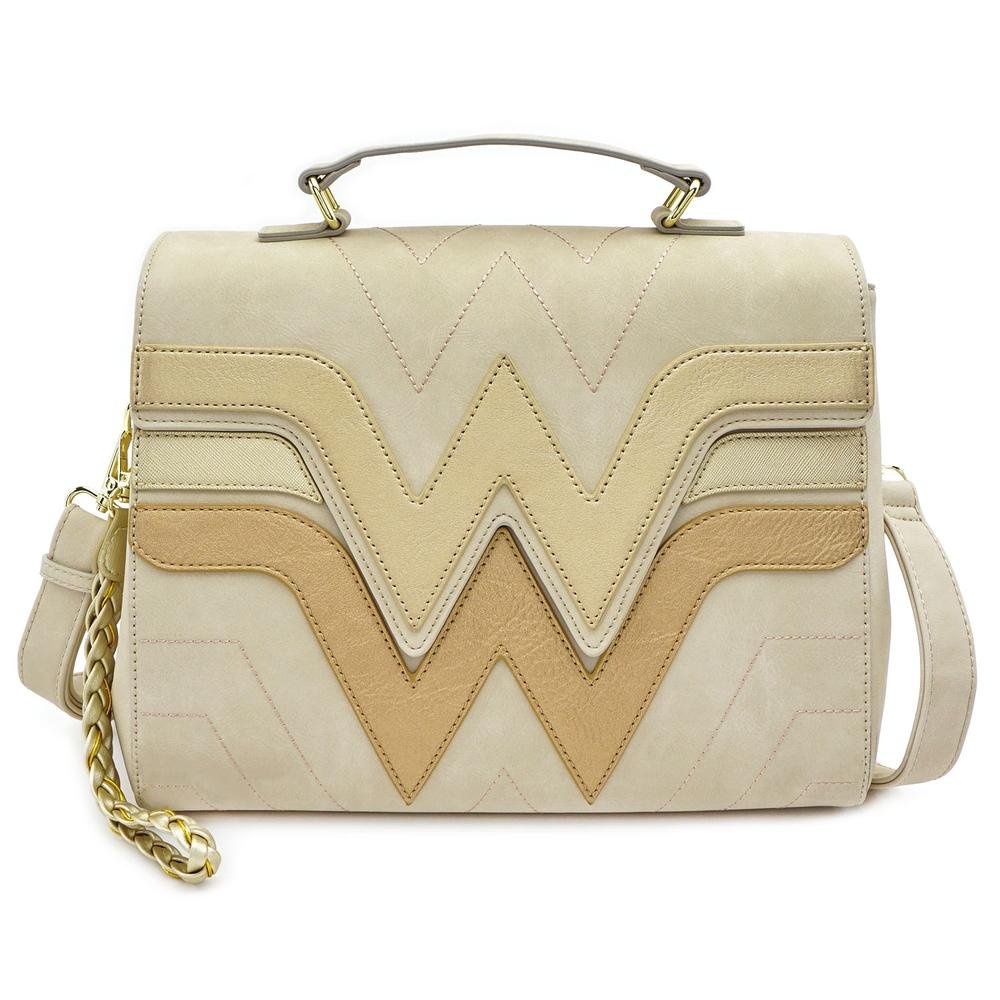 LOUNGEFLY X DC COMICS WONDER WOMAN QUILTED DIE CUT FLAP CROSS BODY BAG - FRONT
