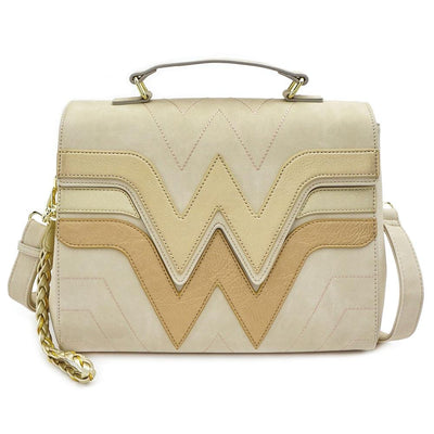LOUNGEFLY X DC COMICS WONDER WOMAN QUILTED DIE CUT FLAP CROSS BODY BAG - FRONT