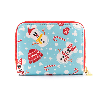 Loungefly Disney Seasonal Mickey & Minnie Snowman Allover Print Zip-Around Wallet - Back