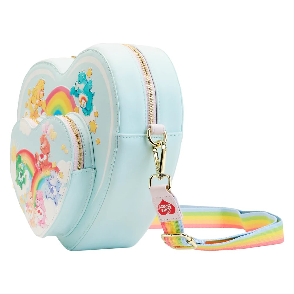 671803448285 - Loungefly Care Bears Heart Cloud Party Rainbow Strap Crossbody - Side View