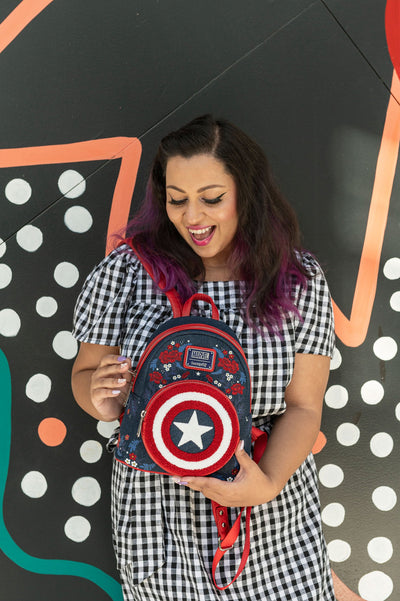 Loungefly Marvel Captain America 80th Anniversary Floral Shield Mini Backpack - Lifestyle