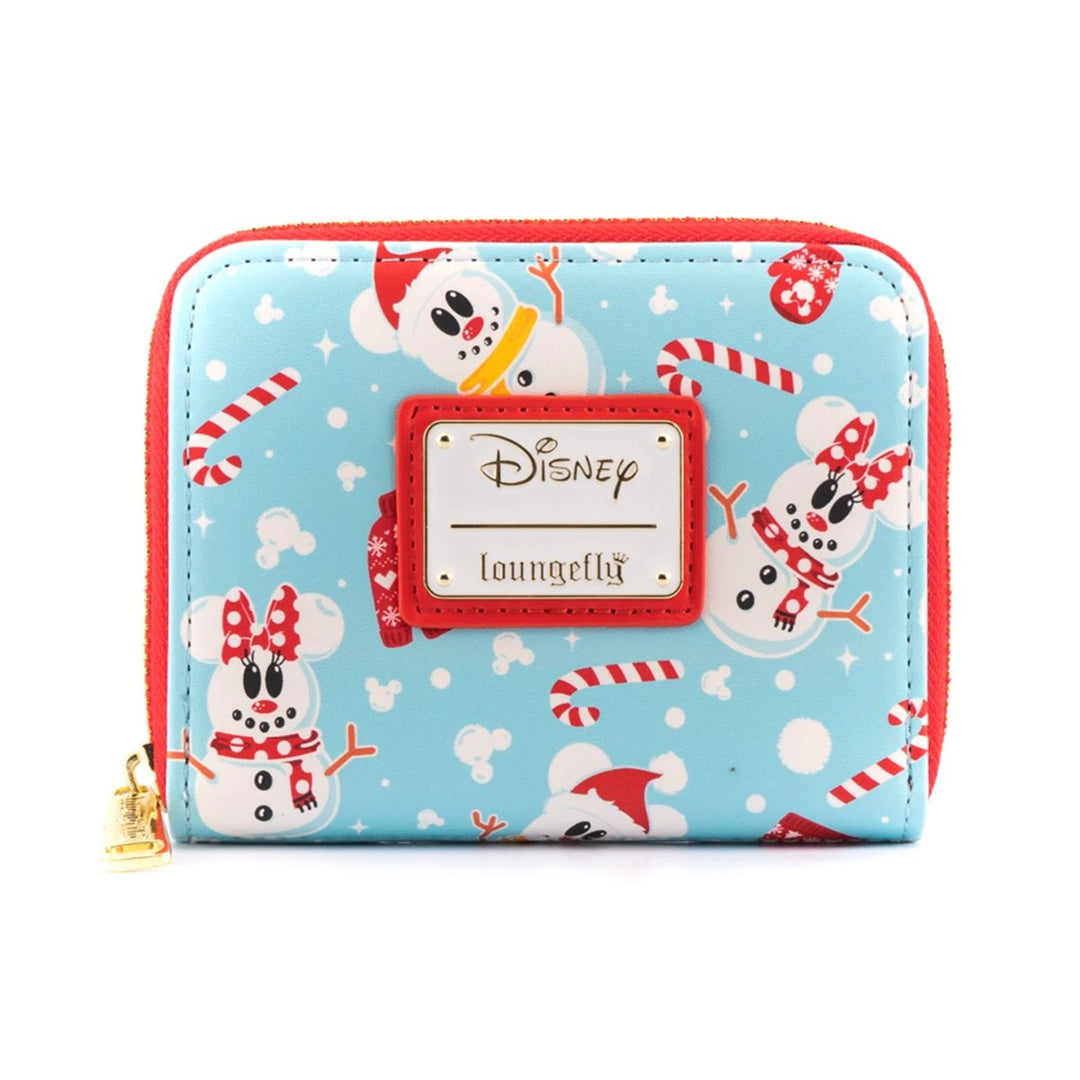 Loungefly Disney Seasonal Mickey &amp; Minnie Snowman Allover Print Zip-Around Wallet - Front