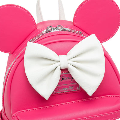 671803454026 - 707 Street Exclusive - Loungefly Disney The Minnie Mouse Classic Series Mini Backpack - Glow in the Dark Glowberry - Bow Close Up