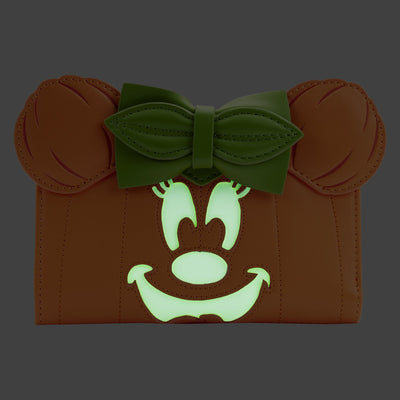 Loungefly Disney Glow Face Pumpkin Minnie Flap Wallet - Front Glow