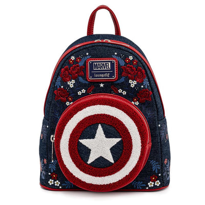 Loungefly Marvel Captain America 80th Anniversary Floral Shield Mini Backpack - Front