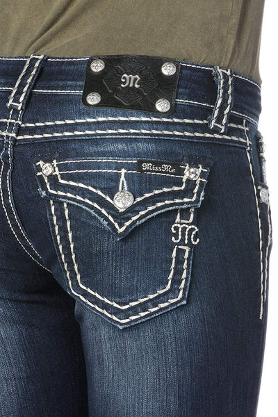 Loose Saddle Stitch Border Boot Cut Jeans