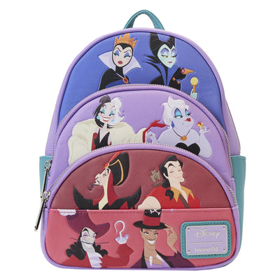 671803451438 - Loungefly Disney Villains Color Block Triple Pocket Mini Backpack - Front