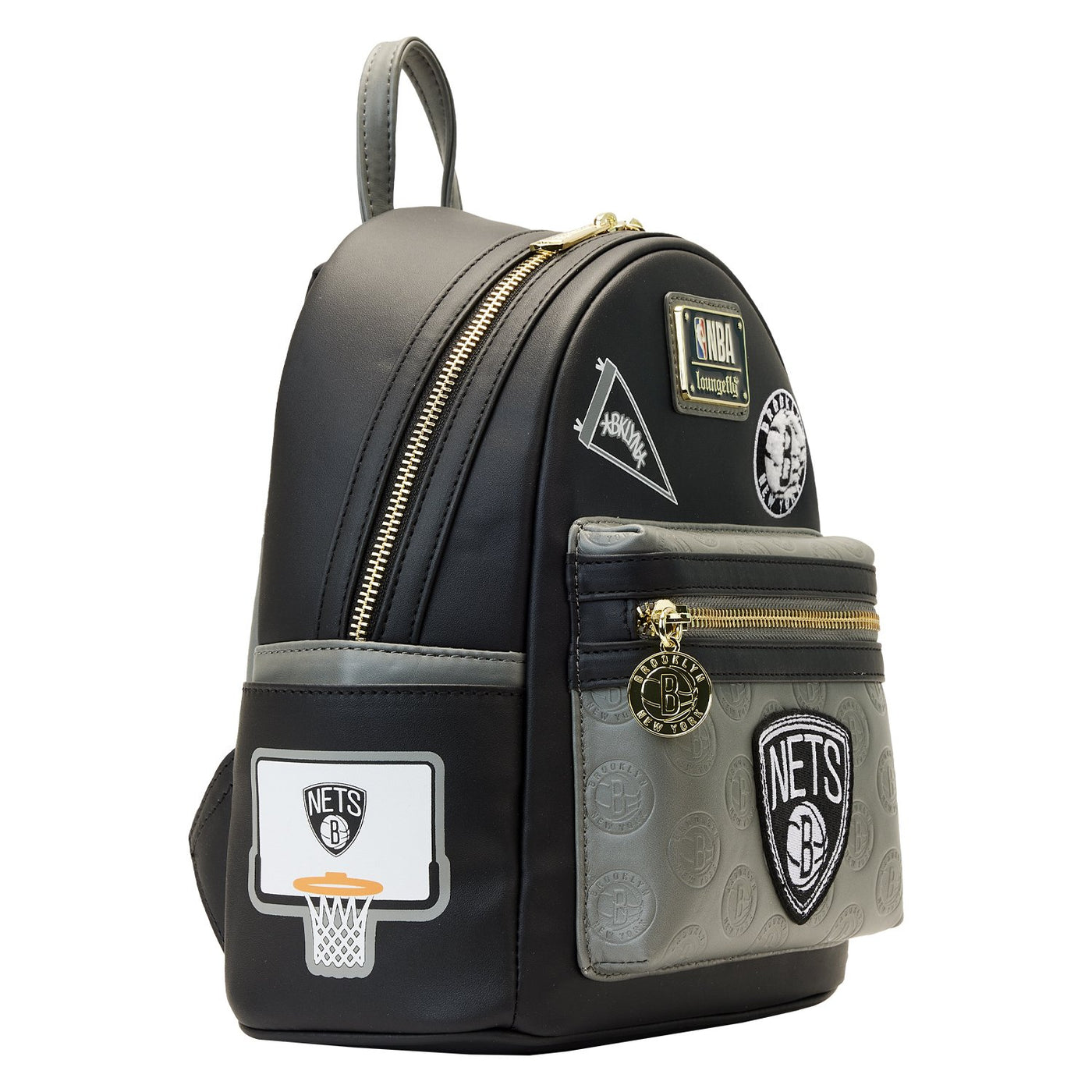 671803451759 - Loungefly NBA Brooklyn Nets Patch Icons Mini Backpack - Alternate Side View