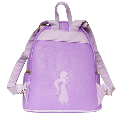 Loungefly Disney Aladdin Jasmine Purple Cosplay Mini Backpack - Entertainment Earth Ex - Loungefly mini backpack back close up