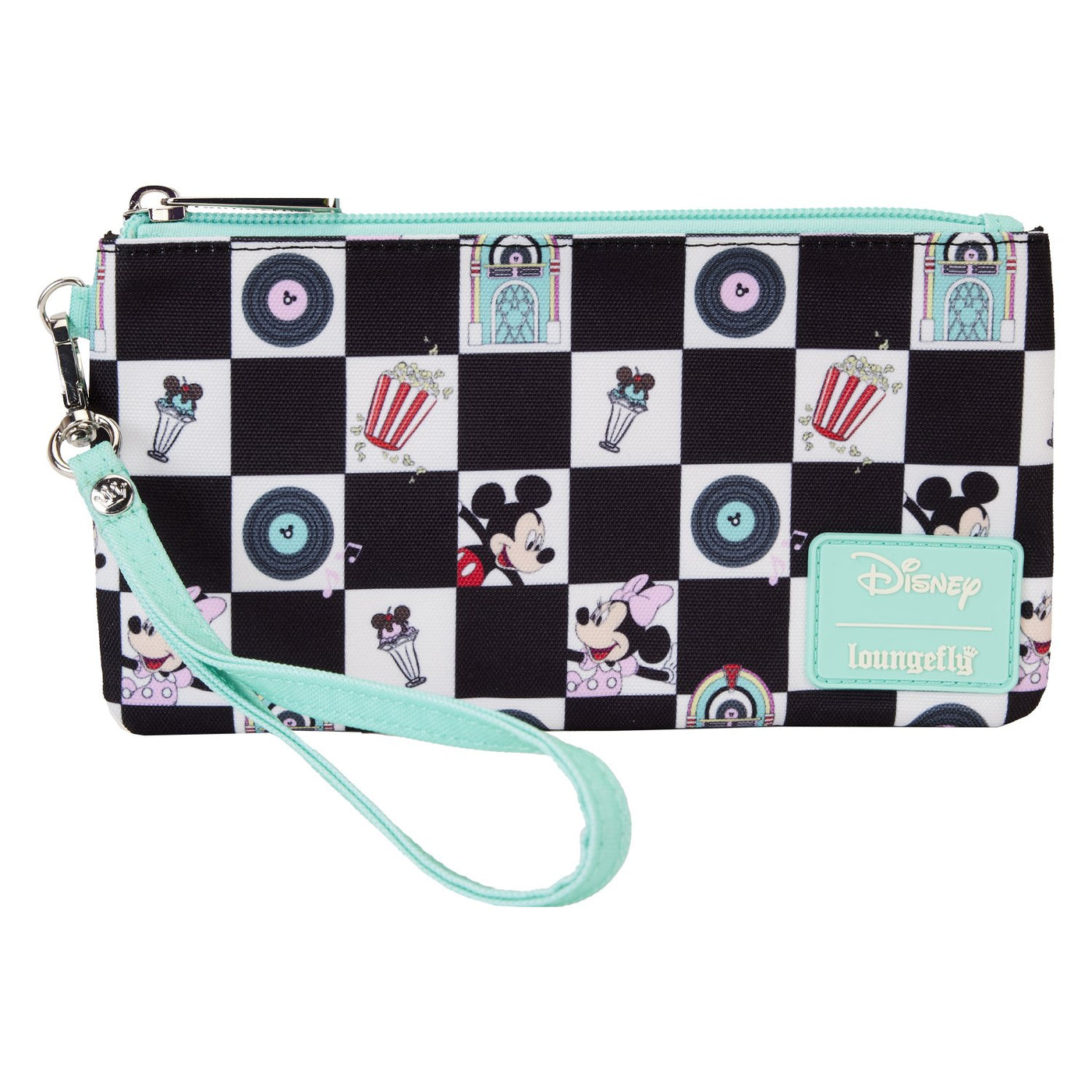 Loungefly Disney Mickey and Minnie Date Night Diner Allover Print Nylon Wristlet - Front