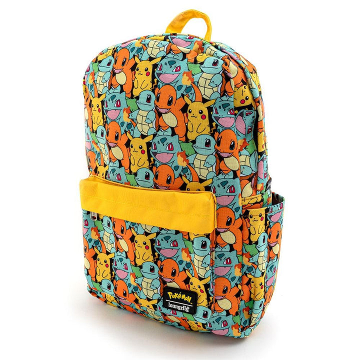 LOUNGEFLY X POKEMON STARTERS AOP NYLON BACKPACK - SIDE