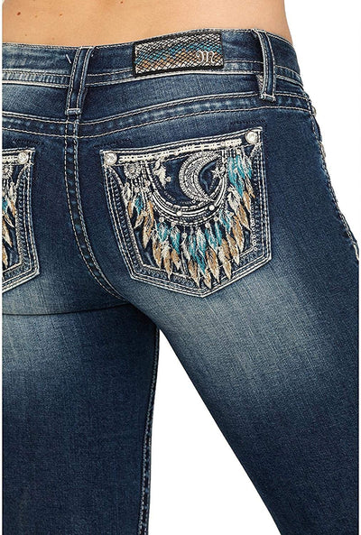 Embellished Crescent Moon Dream Catcher Bootcut Jeans
