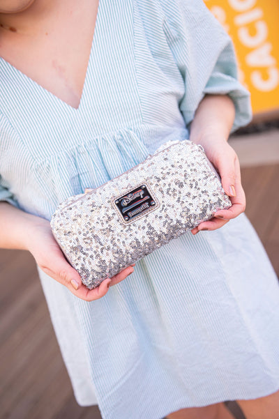 707 Street Exclusive - Loungefly Disney Minnie Mouse Silver Sequin Zip-Around Wallet - Back IRL