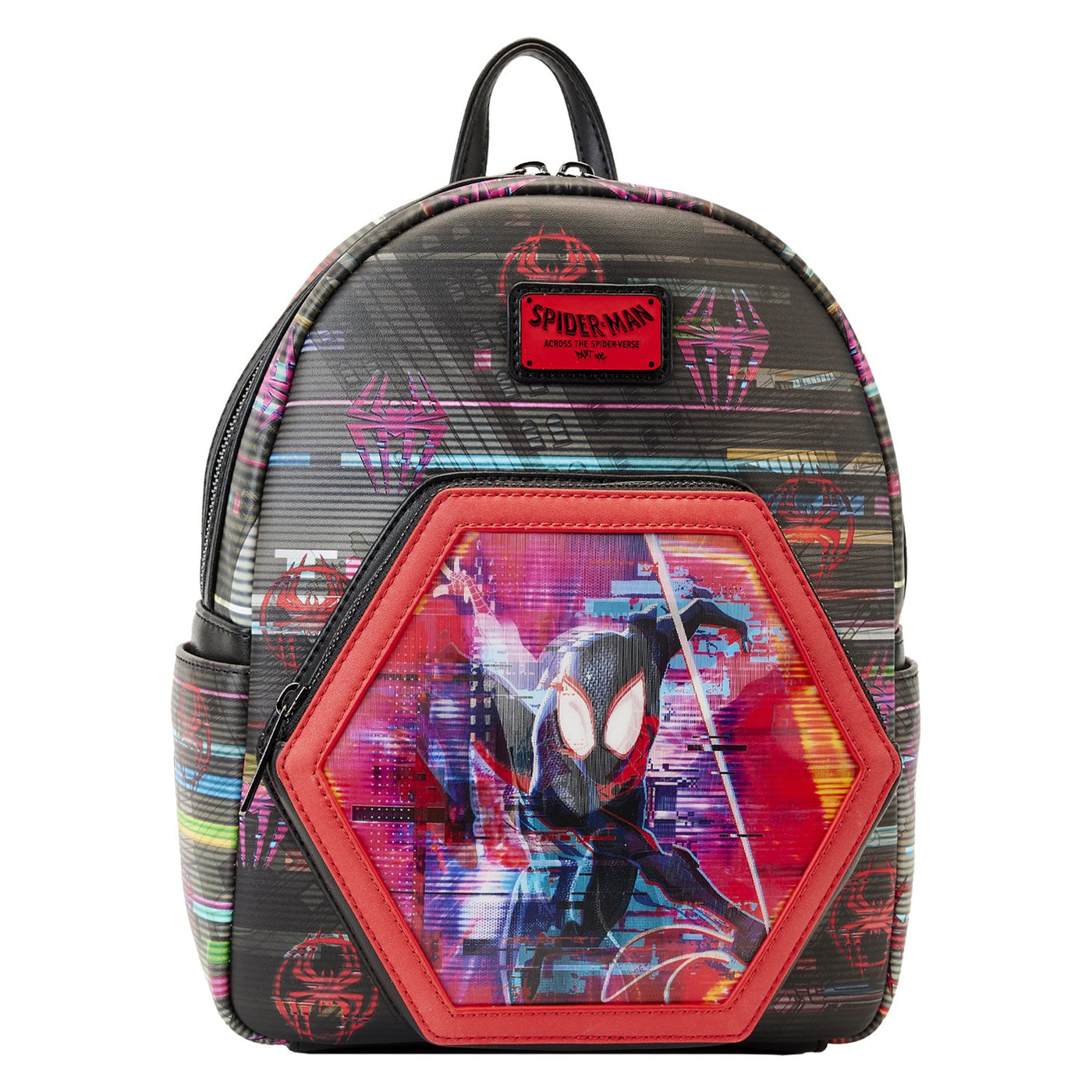 671803441880 - Loungefly Marvel Across the Spiderverse Lenticular Mini Backpack - Front