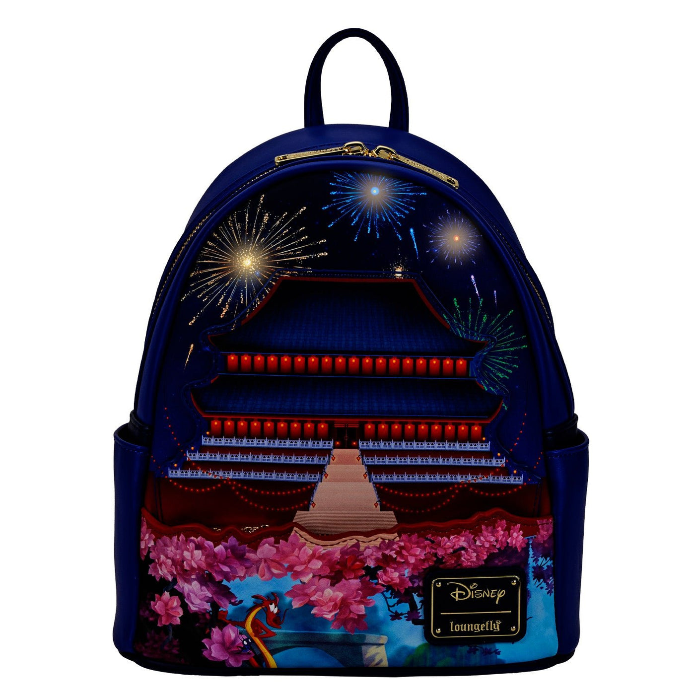 Loungefly Disney Mulan Castle Light Up Mini Backpack - Front Light up LEDs