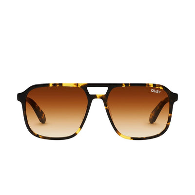 Quay Unisex On The Fly Retro Square Aviator Sunglasses - Shiny Yellow Tortoise Frame/Orange Lens - Front